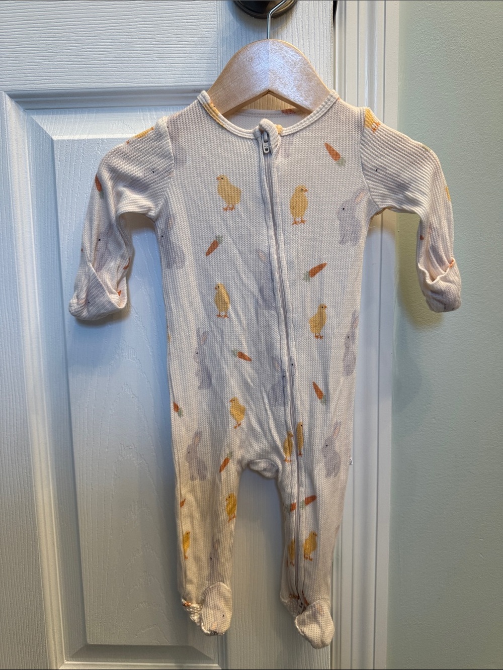 Caden Lane Cream Footed One-Piece with Yellow Chick & Orange Carrot Print